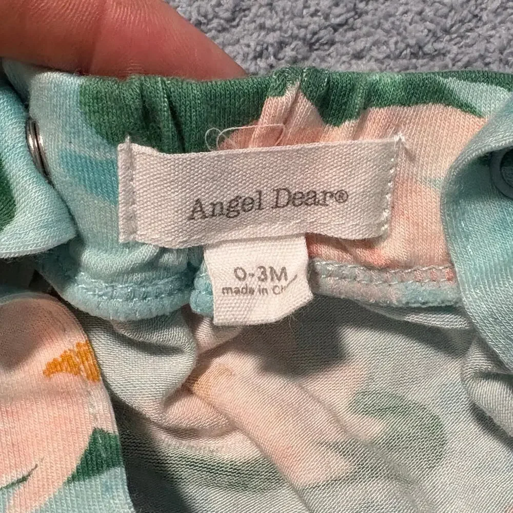 Angel Dear- Bamboo -Lily Pad Ruffle -Sunsuit Bubble Romper- Blue Pink- Girl-0-3M